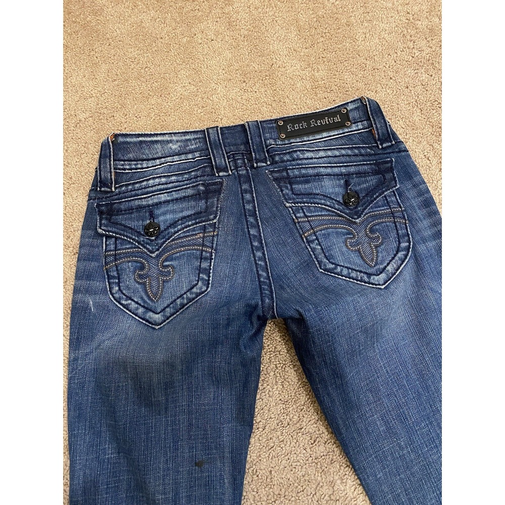 Rock Revival Jeans Womens 28 Blue Jen Bootcut Flap Pockets Pants 28x32 Y2K